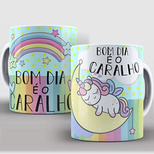 Caneca Porcelana Unicórnio Indelicado - Bom dia