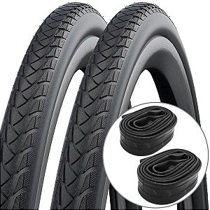 Kit 2 Pneus Cadeira de Rodas Schwalbe Evo Marathon Plus 24x1 3/8 (37-540) e 2 Câmaras Primo Preto