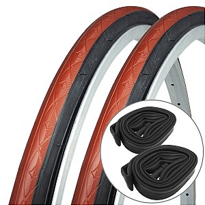 Pneus Cadeira de Rodas WD 25x1 (23-559) Arame - Par Preto/Vermelho com Câmaras