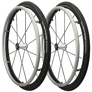 Roda Traseira Cadeira de Rodas 24x1 12f Esportiva Cinza/prata - Par