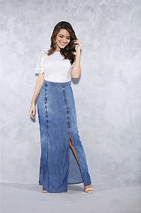 saia longa jeans tencel