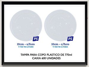 Tampa para copo plastico 770ml (Com  furo) Caixa 600 uni