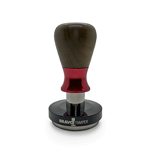 Tamper Bravo de Madeira Ipê | Punho Vermelho | Base Preto Brilho