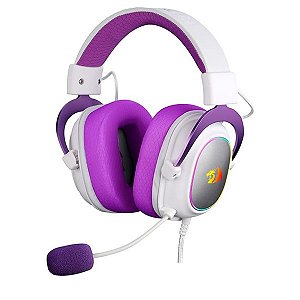 Fone de ouvido Headset Gamer Redragon Zeus Soda Pop RGB Branco e Roxo - H510WP-RGB