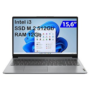 Notebook Lenovo Ideapad 1 15IAU7 Intel Core i3-1215U, 12GB, SSD 512GB M.2, 15,6" Full HD, Win11 e Office 2021 - 82VY000TBR
