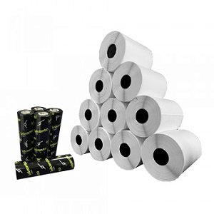 Kit 10 Un Rolos Etiqueta 30X15mm 3 Colunas Couche  + 5 Ribbons Cera