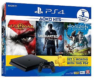 Console Playstation 4 Slim 500 Gb Bundle Hits - God of War 3 + Uncharted 4 + Horizon Zero Dawn - Sony