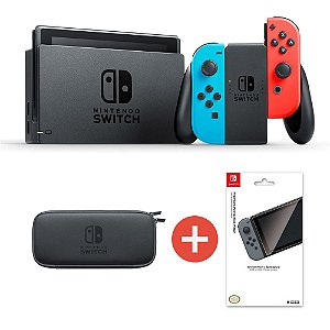 Console Nintendo Switch Neon Blue Neon Red + Película de Vidro + Case - Seminovo