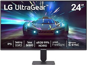 Monitor Gamer LG UltraGear 24", Full HD, 144Hz, 1ms, IPS, G-Sync, FreeSync, HDR10, Preto - 24G411A-B