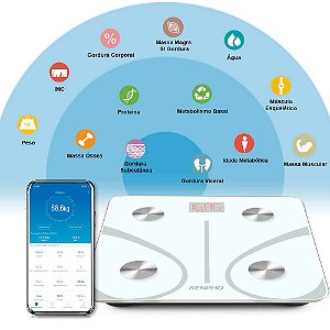 Balança Inteligente Bioimpedância Bluetooth Branca RENPHO TOPSELLER