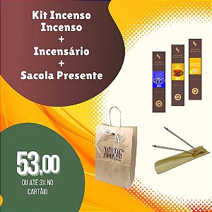 Kit Incensos-Lavanda, Madeira Esp. Sândalo+Incensário Bambu