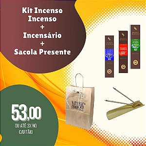 Kit Incensos-Alecrim Campo, Mirra e Lavanda+Incensário Bambu