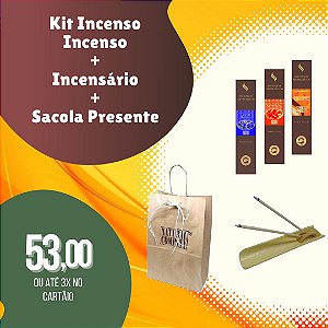 Kit Incensos-Âmbar Real, Baunilha e Lavanda+Incensário Bambu