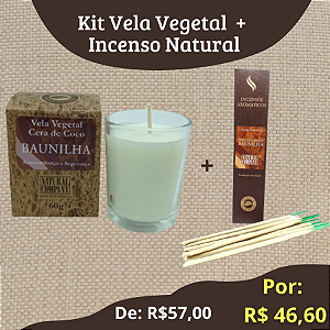 Kit Vela Vegetal 60 g + Incenso Natural 12 Varetas: Baunilha