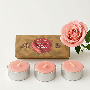 Velas Aromáticas Rosa 20 g. Embalagem com 3 Velas