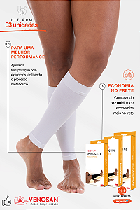 KIT 03 unid -  Polaina/Canelito Venosan Sportactive, 20-30 mmHg, Branco