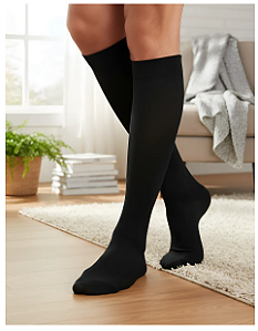 Meia Sigvaris Algodão Super, 20-30 mmHg, 3/4 Panturrilha, Cor: Preto