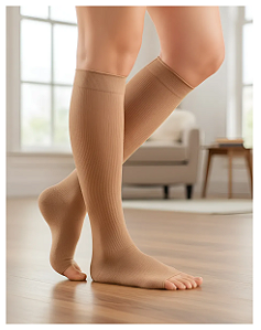 Meia Medi Malha Plana Mondi, 3/4 Panturrilha, Cor: Bege