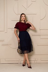 Saia Eloise em Tule Azul Naútico Fagian