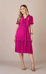 Vestido em Viscose mangas curtas com bordado industrial 1695 Laisla Tata Martello