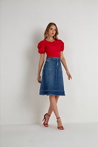 Saia Evasê Jeans 67 cm 810822 Laura Rosa