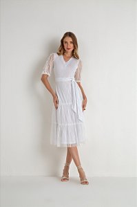 Vestido Evasê Em Tule Off White 120 cm Milly Laura Rosa