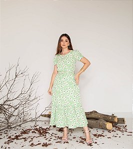 Vestido em Crepe Flores Verde Valentina Sirrah