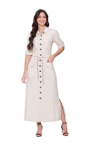 Vestido Chemise Pamela Cru em Linho Hapuk