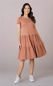 Vestido Soltinho Básico na Malha Talita Marrom Tatá Martello