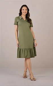 Vestido Gola Lapela Soltinho na Malha Cassia Verde - Tatá Martello