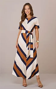Vestido Max Mídi Malha Mangas Curtas com Faixa Pamela Tata Martello