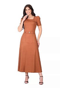 Vestido Neusa em Malha ponto Roma Marrom Hapuk