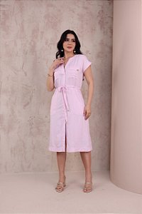 Vestido em Viscose forrado Rosa pastel Amelia Jana Marcal