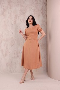Vestido em Linho Raquel Caramelo
