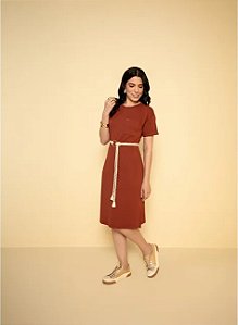 Vestido T-Shirt Moletinho Com Cordão Hadaza Marrom