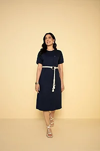 Vestido T-Shirt Moletinho Azul Marinho Com Cordão Hadaza