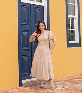 VESTIDO EM VISCOLINHO MOCOCA AREIA VALENTINA SIRRAH