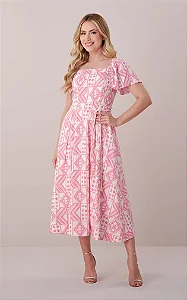 Vestido Maxi Midi no Viscolinho Estampado Lira Tata Martello
