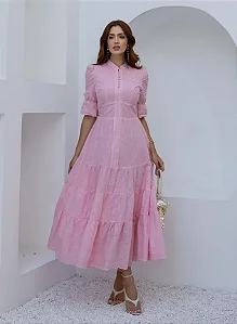 VESTIDO MIDI ROSA EM LAISE MARINA JANY PIM