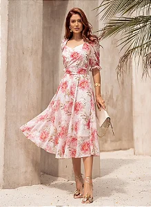 VESTIDO MIDI FLORAL ROSA CLARO VITORIA JANY PIM