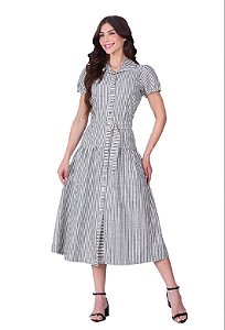 Vestido Maxi Midi em Jeans Listrado Preto Catheleia Hapuk