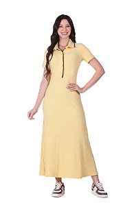 Vestido em malha canelada com botões Amarelo Manteiga Carolina Hapuk