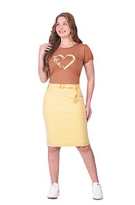 Conjunto em malha lisa e canelada com elastando Elaine Hapuk