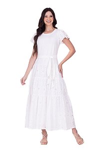 Vestido Em malha Lisa De Viscose e Laise De Algodão Branco Eva Hapuk