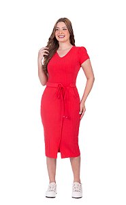 Vestido em Malha Canelada Maria Rita Vermelho Hapuk