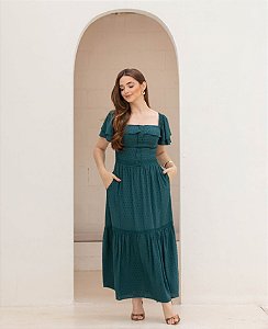 Vestido Em Viscose Pipoquinha Granada Azul Petroleo Valentina Sirrah