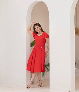 Vestido Em Viscose Pipoquinha Estiva Vermelho Valentina Sirrah