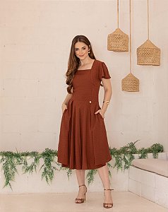 Vestido Em Viscose Pipoquinha Estiva Marrom Valentina Sirrah