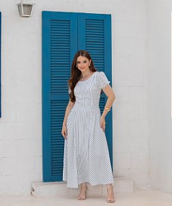 Vestido em crepe em listras Caconde Azul Valentina Sirrah