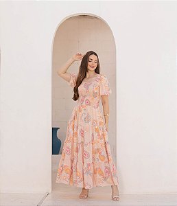 Vestido Em Crepe Silk Premium Caxambu Salmão Valentina Sirrah